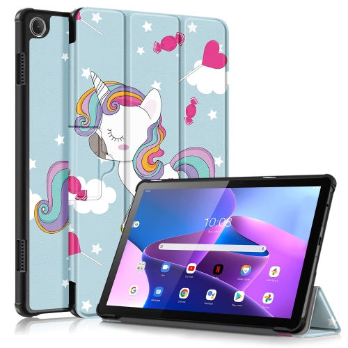 

For Lenovo Tab M10 10.1 3rd Gen 3-folding Magnetic Buckle Coloured Drawing Leather Smart Tablet Case(Rainbow Unicorn)