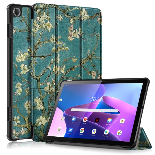 

For Lenovo Tab M10 10.1 3rd Gen 3-folding Magnetic Buckle Coloured Drawing Leather Smart Tablet Case(Apricot Blossom)
