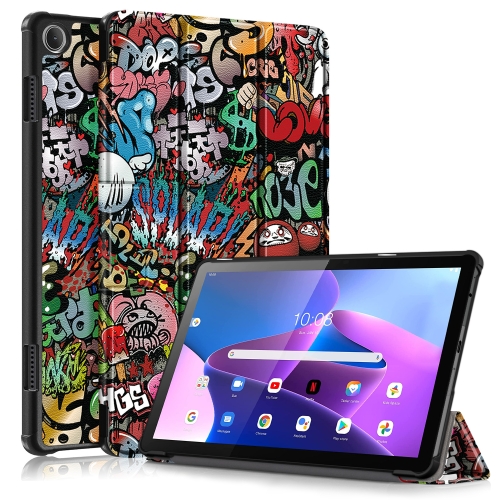 

For Lenovo Tab M10 10.1 3rd Gen 3-folding Magnetic Buckle Coloured Drawing Leather Smart Tablet Case(Graffiti)