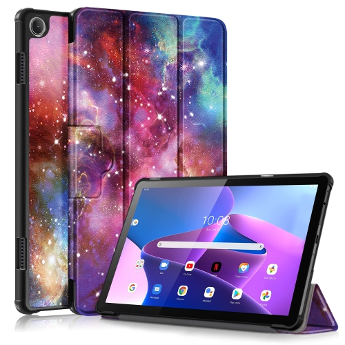 

For Lenovo Tab M10 10.1 3rd Gen 3-folding Magnetic Buckle Coloured Drawing Leather Smart Tablet Case(Milky Way)