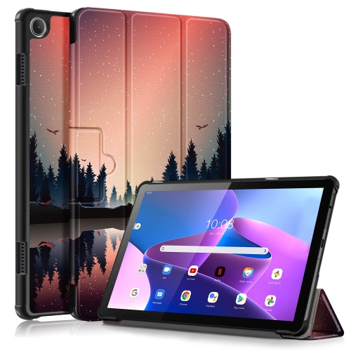 

For Lenovo Tab M10 10.1 3rd Gen 3-folding Magnetic Buckle Coloured Drawing Leather Smart Tablet Case(Sunset)