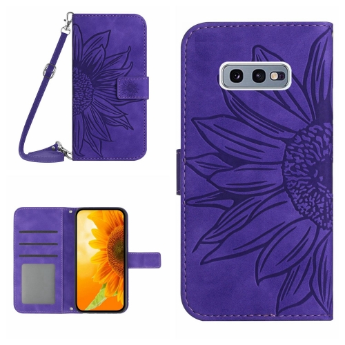 

For Samsung Galaxy S10E Skin Feel Sun Flower Pattern Flip Leather Phone Case with Lanyard(Dark Purple)