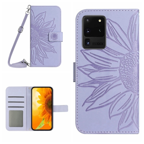 

For Samsung Galaxy S20 Ultra Skin Feel Sun Flower Pattern Flip Leather Phone Case with Lanyard(Purple)