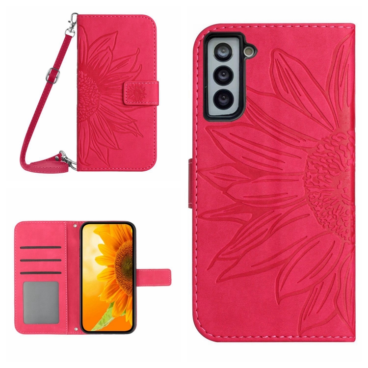 

For Samsung Galaxy S21+ 5G Skin Feel Sun Flower Pattern Flip Leather Phone Case with Lanyard(Rose Red)