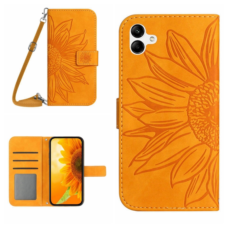 

For Samsung Galaxy A04E Skin Feel Sun Flower Pattern Flip Leather Phone Case with Lanyard(Yellow)