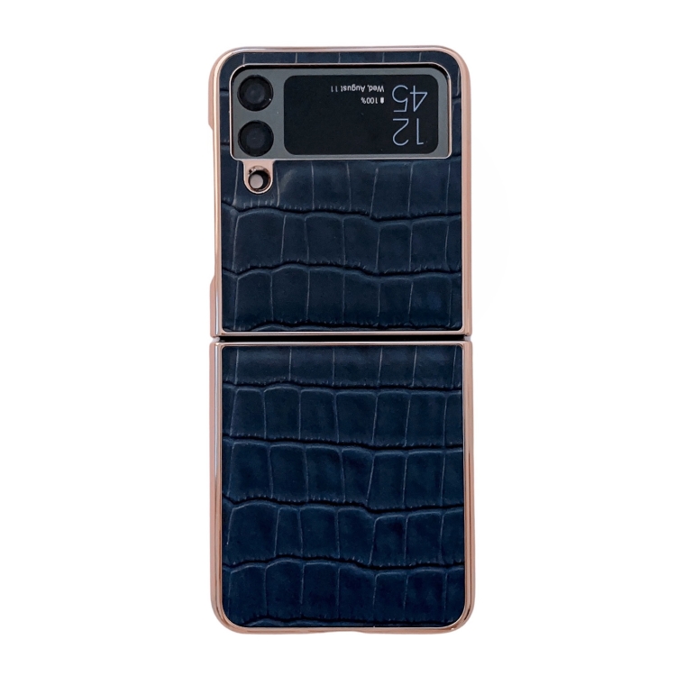 

For Samsung Galaxy Z Flip4 5G Crocodile Texture Genuine Leather Electroplating Phone Case(Blue)
