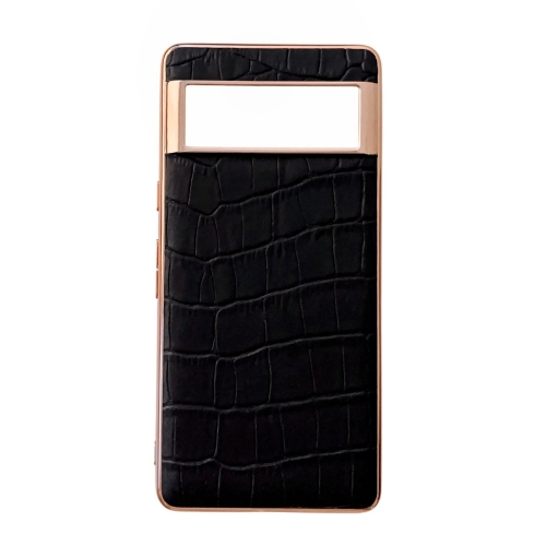 

For Google Pixel 6a Crocodile Texture Genuine Leather Electroplating Phone Case(Black)