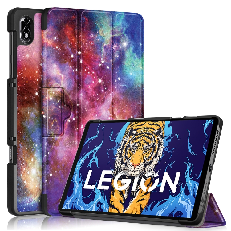 

For Lenovo Legion Y700 3-folding Magnetic Buckle Coloured Drawing Leather Smart Tablet Case(Milky Way)