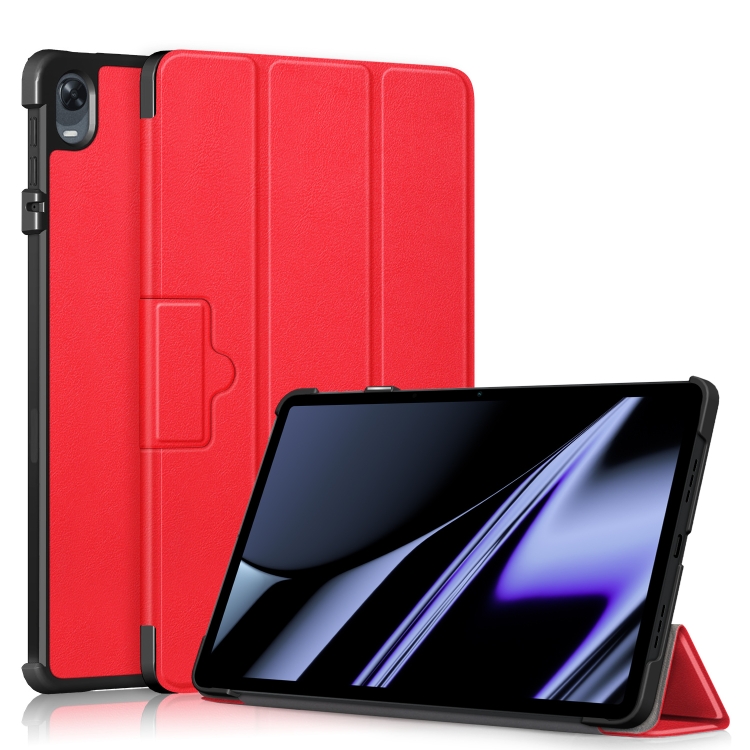 

For OPPO Pad 11 inch 3-folding Magnetic Buckle Custer Texture Leather Tablet Case(Red)