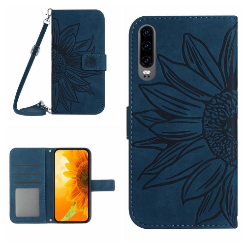 

For Huawei P30 Skin Feel Sun Flower Pattern Flip Leather Phone Case with Lanyard(Inky Blue)