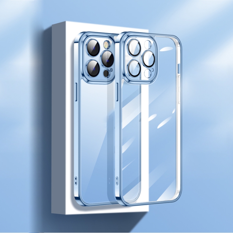

For iPhone 13 Pro Electroplating Glass Phone Case with Lens Film(Sierra Blue)