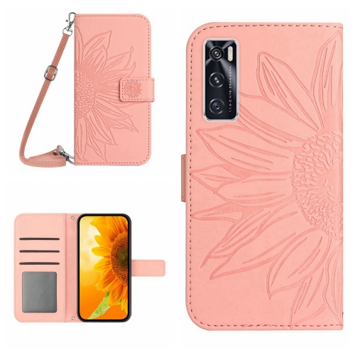 

For vivo V20 SE/Y70 Skin Feel Sun Flower Pattern Flip Leather Phone Case with Lanyard(Pink)