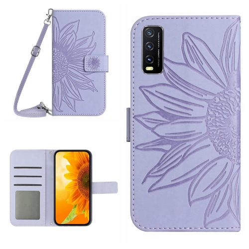 

Skin Feel Sun Flower Pattern Flip Leather Phone Case with Lanyard For vivo Y20 2020/Y20s/Y20i/iQOO U1X/Y11S/Y12S/Y30/Y30S(Purple)