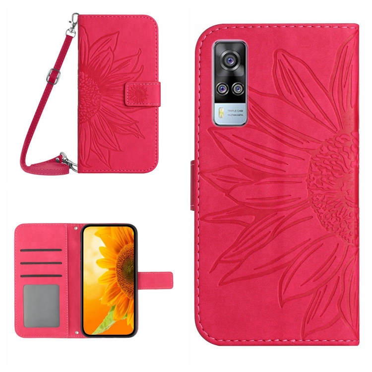 For vivo Y51 2020 India Edition/Y31 Skin Feel Sun Flower Pattern Flip  Leather Phone Case with Lanyard(Rose Red)