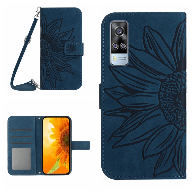 

For vivo Y51 2020 India Edition/Y31 Skin Feel Sun Flower Pattern Flip Leather Phone Case with Lanyard(Inky Blue)