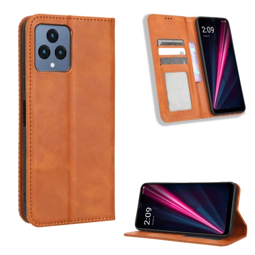 

For T-Mobile Revvl 6 5G Magnetic Buckle Retro Texture Leather Phone Case(Brown)