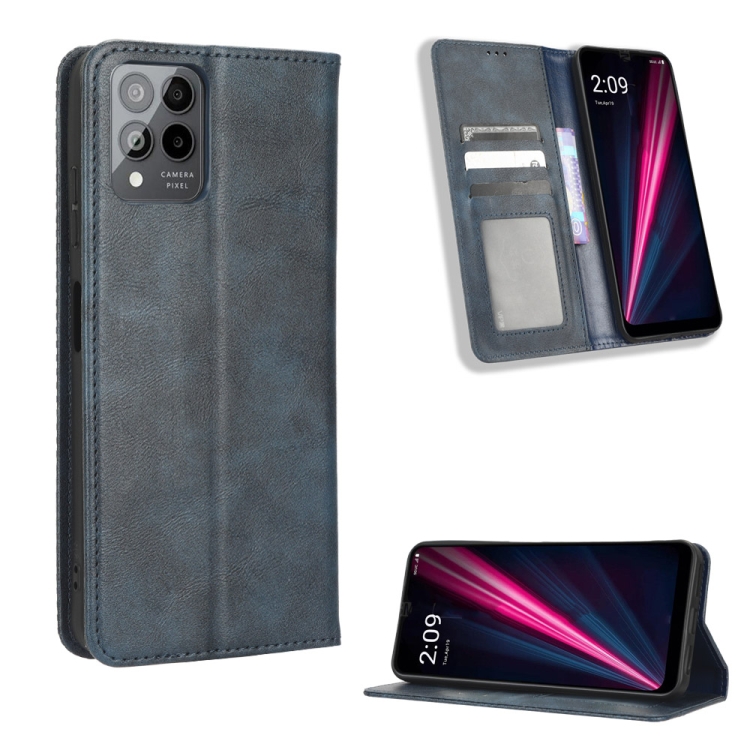 

For T-Mobile REVVL 6 Pro 5G Magnetic Buckle Retro Texture Leather Phone Case(Blue)