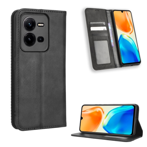 

For vivo V25 5G / X80 Lite Magnetic Buckle Retro Texture Leather Phone Case(Black)