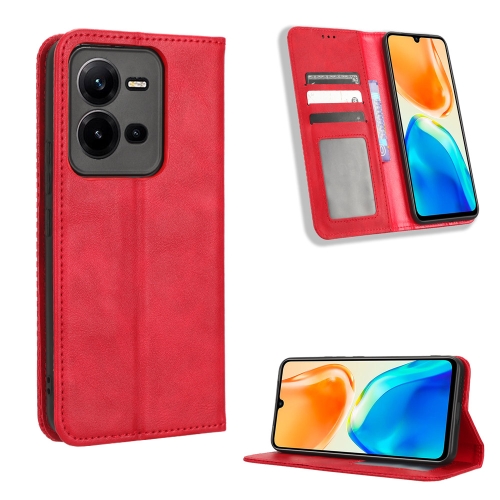 

For vivo V25 5G / X80 Lite Magnetic Buckle Retro Texture Leather Phone Case(Red)