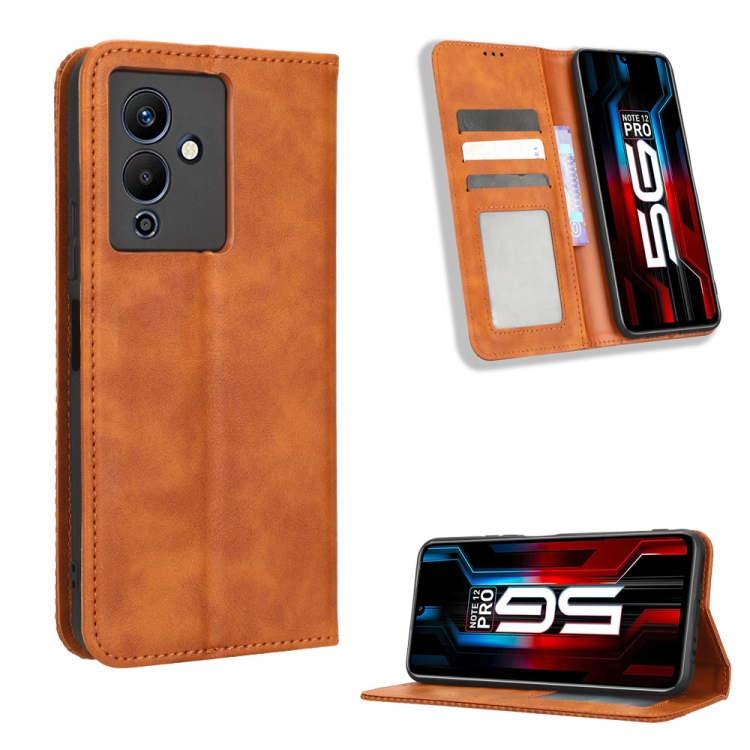 

For Infinix Note 12 5G / Note 12 Pro 5G Magnetic Buckle Retro Texture Leather Phone Case(Brown)