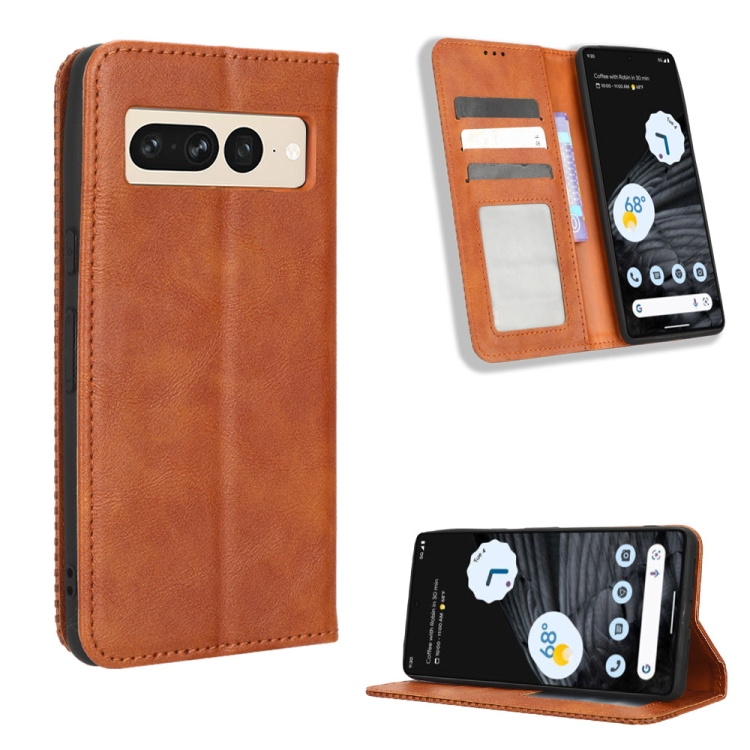

For Google Pixel 7 Pro 5G Magnetic Buckle Retro Texture Leather Phone Case(Brown)