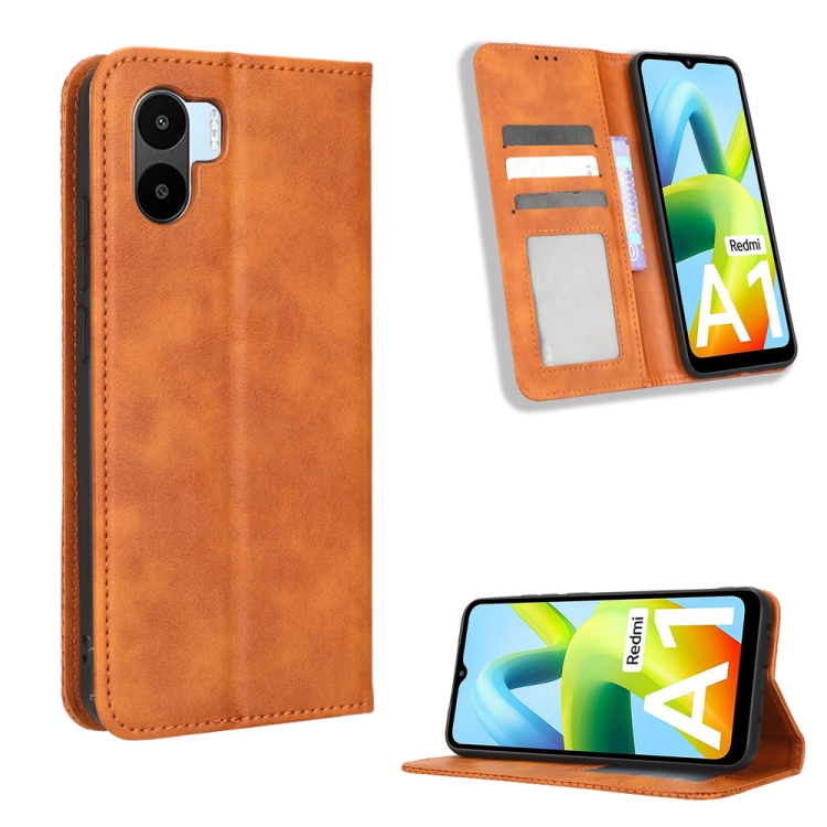

For Xiaomi Redmi A1 Magnetic Buckle Retro Texture Leather Phone Case(Brown)