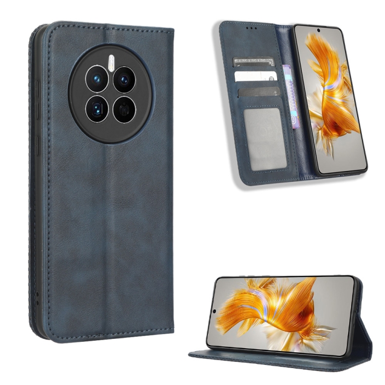 

For Huawei Mate 50 Magnetic Buckle Retro Texture Leather Phone Case(Blue)
