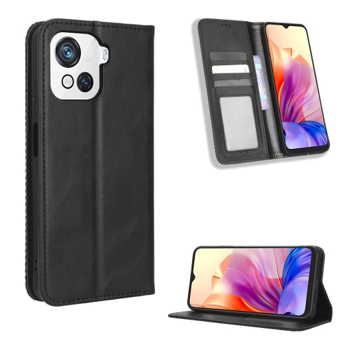 

For Blackview OSCAL C80 Magnetic Buckle Retro Texture Leather Phone Case(Black)