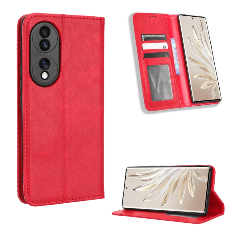 

For Honor 70 5G Magnetic Buckle Retro Texture Leather Phone Case(Red)