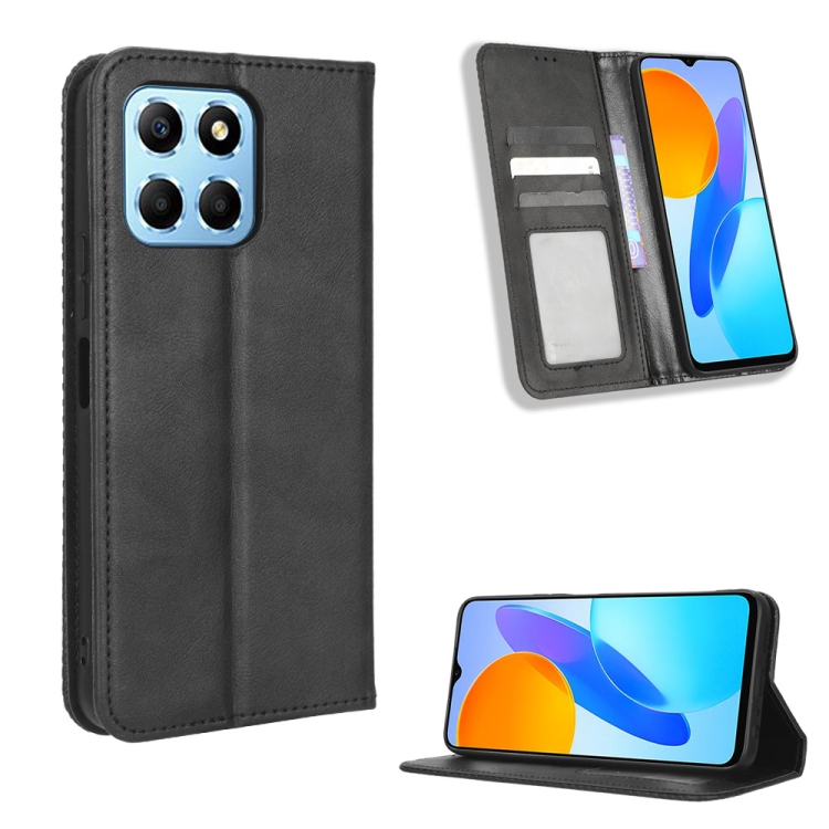 

For Honor X8 5G Magnetic Buckle Retro Texture Leather Phone Case(Black)