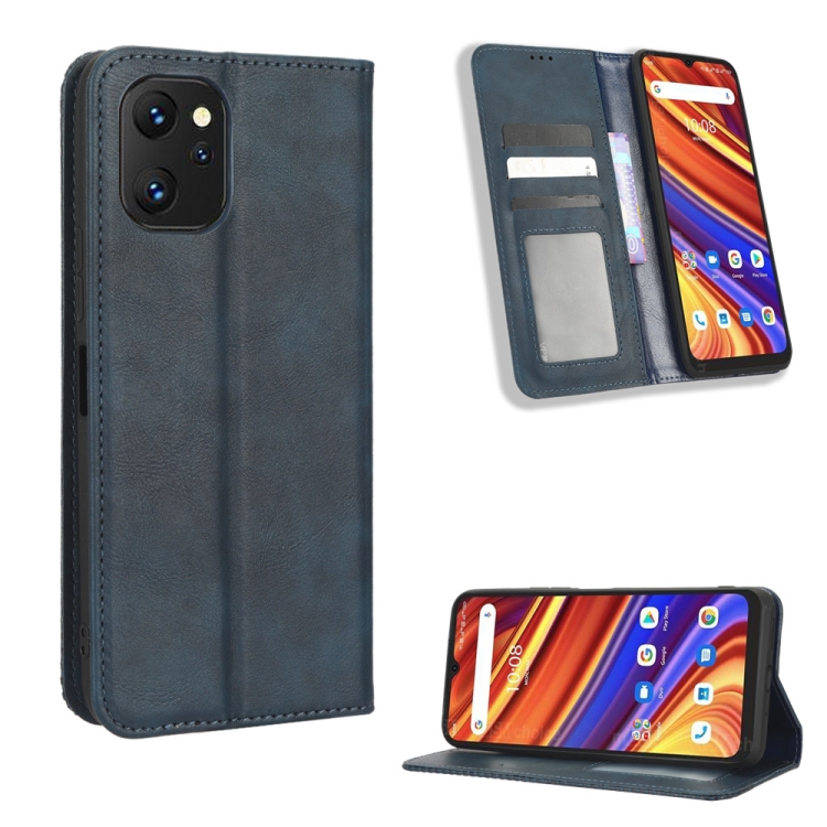 

For UMIDIGI Power 7 / Power 7S Magnetic Buckle Retro Texture Leather Phone Case(Blue)