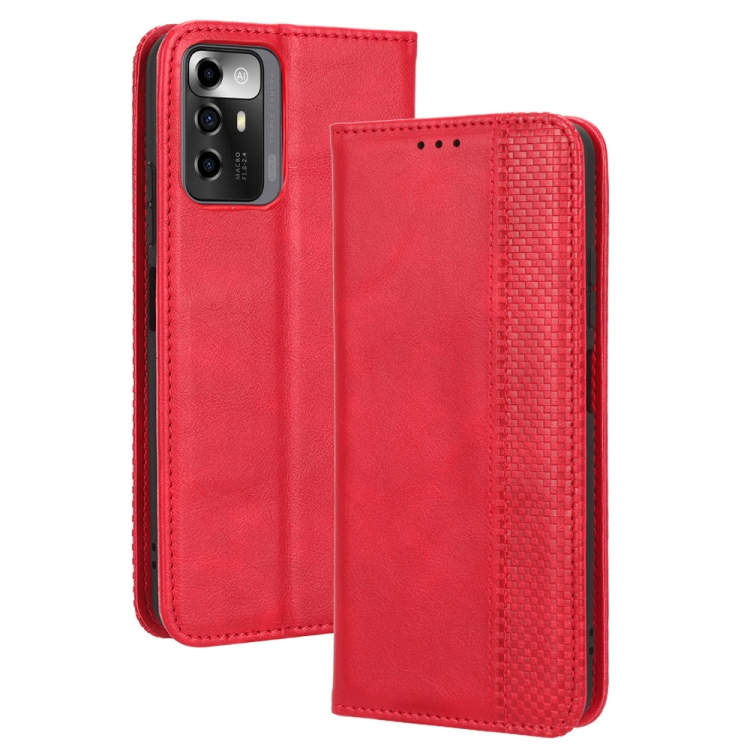 

For ZTE Blade A72 5G Magnetic Buckle Retro Texture Leather Phone Case(Red)