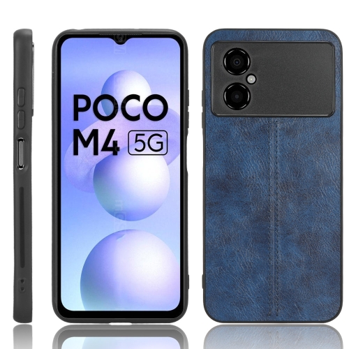 

For Xiaomi Poco M4 5G Sewing Cow Pattern Skin PC + PU + TPU Phone Case(Blue)