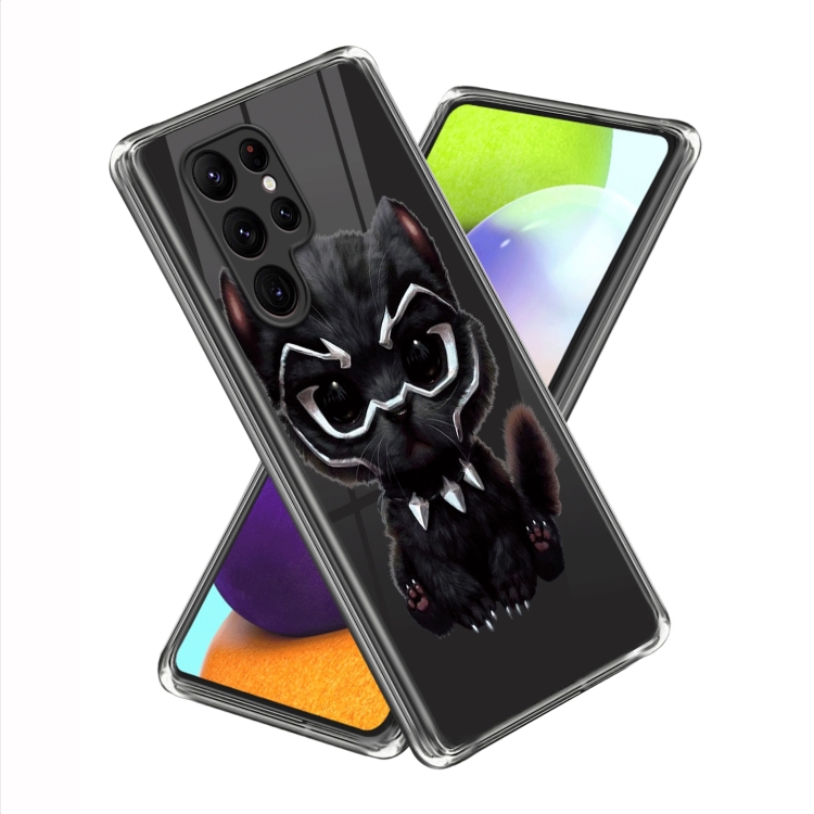 

For Samsung Galaxy S23 Ultra 5G Colored Drawing Clear TPU Phone Protective Case(Mask Cat)