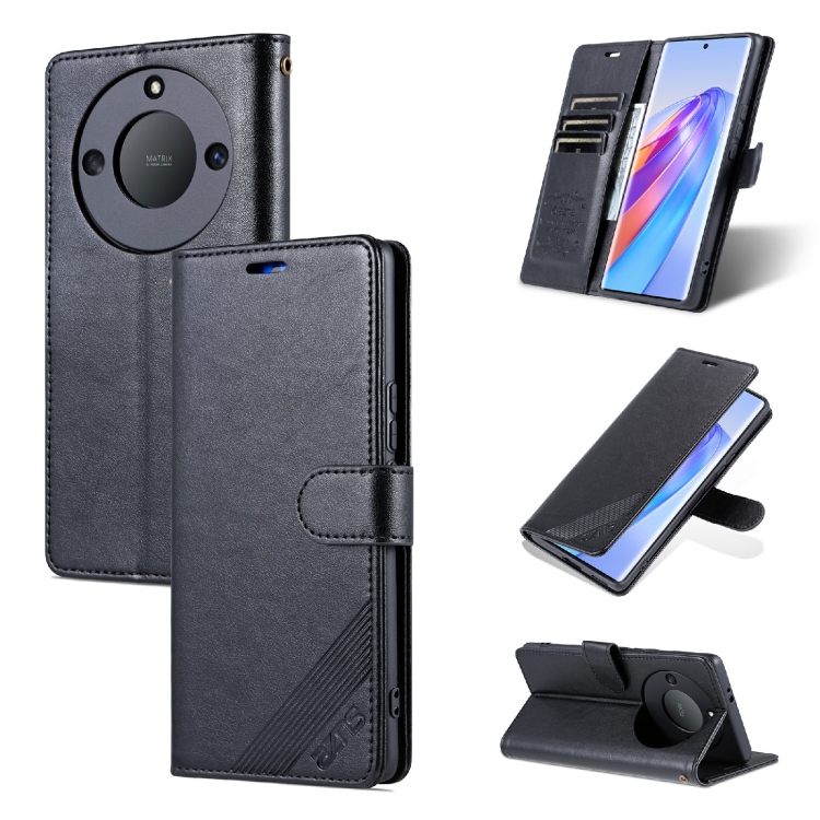 

For Honor X40 AZNS Sheepskin Texture Flip Leather Phone Case(Black)