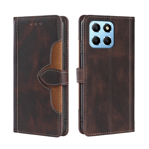 

For Honor X8 5G/X6 Skin Feel Magnetic Buckle Leather Phone Case(Brown)