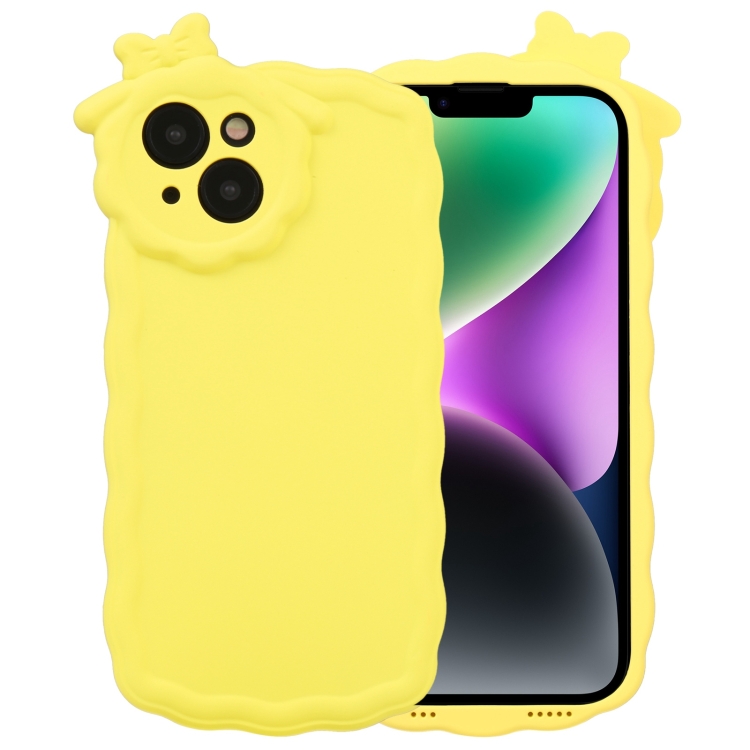 

For iPhone 14 Plus Bowknot Liquid Silicone Phone Case(Yellow)