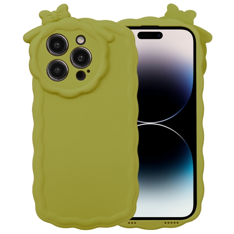 

For iPhone 14 Pro Bowknot Liquid Silicone Phone Case(Green)