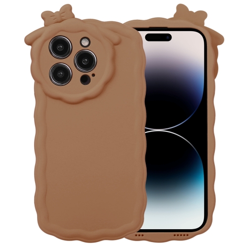 

For iPhone 14 Pro Max Bowknot Liquid Silicone Phone Case(Brown)