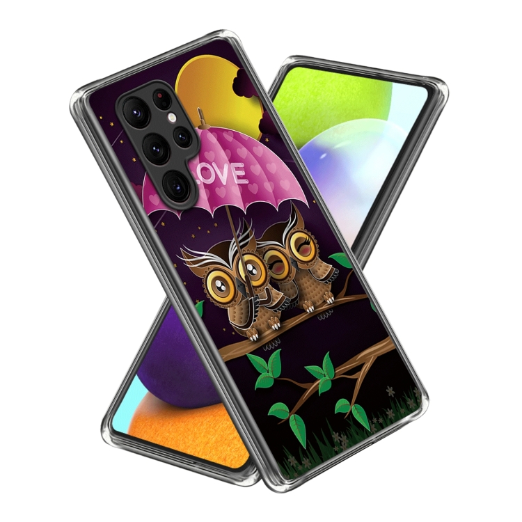 

For Samsung Galaxy S23 Ultra 5G Colored Drawing Clear TPU Phone Protective Case(Couple Owl)