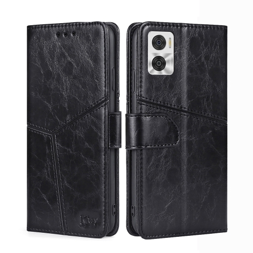 

For Motorola Moto E22/E22i Geometric Stitching Horizontal Flip Leather Phone Case(Black)