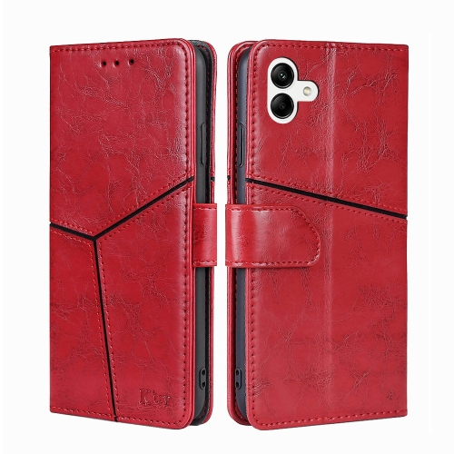 

For Samsung Galaxy A04 Geometric Stitching Horizontal Flip Leather Phone Case(Red)