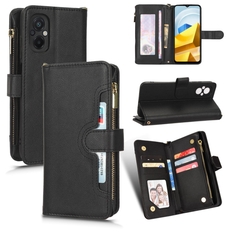 

For Xiaomi Poco M5 Litchi Texture Zipper Leather Phone Case(Black)