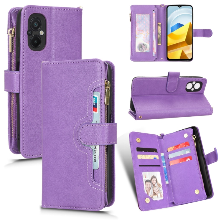 

For Xiaomi Poco M5 Litchi Texture Zipper Leather Phone Case(Purple)