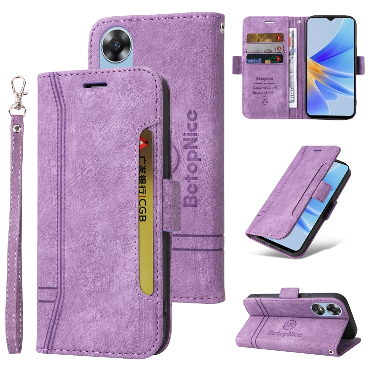 

For OPPO A17 BETOPNICE Dual-side Buckle Leather Phone Case(Purple)