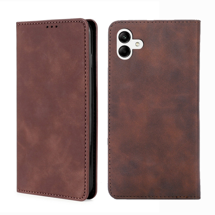 

For Samsung Galaxy A04 Skin Feel Magnetic Horizontal Flip Leather Phone Case(Dark Brown)