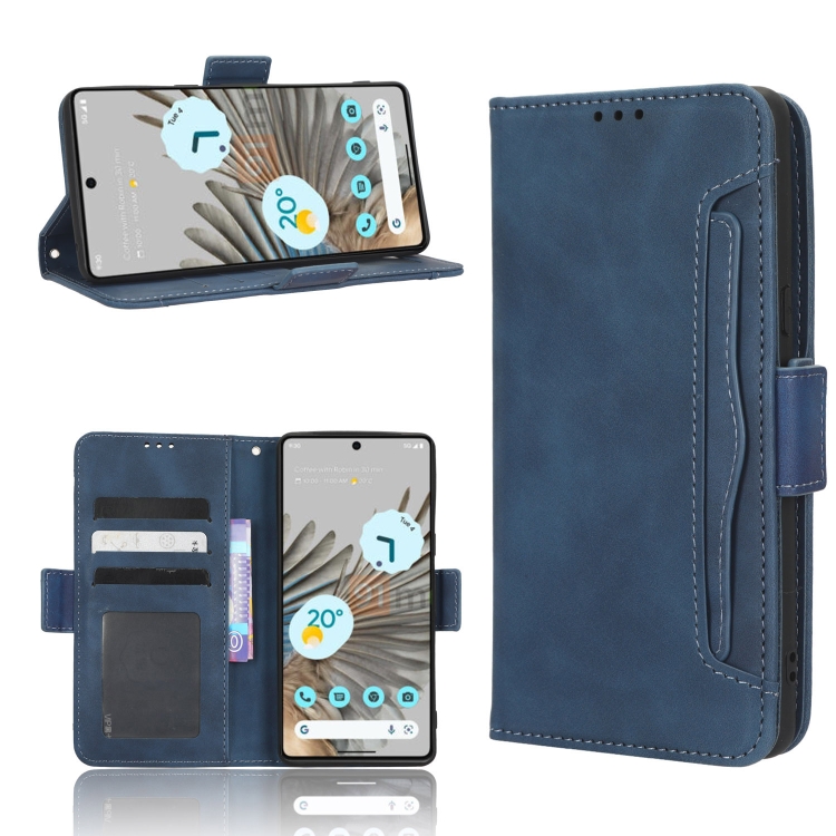 

For Google Pixel 7 5G Skin Feel Calf Texture Card Slots Leather Phone Case(Blue)