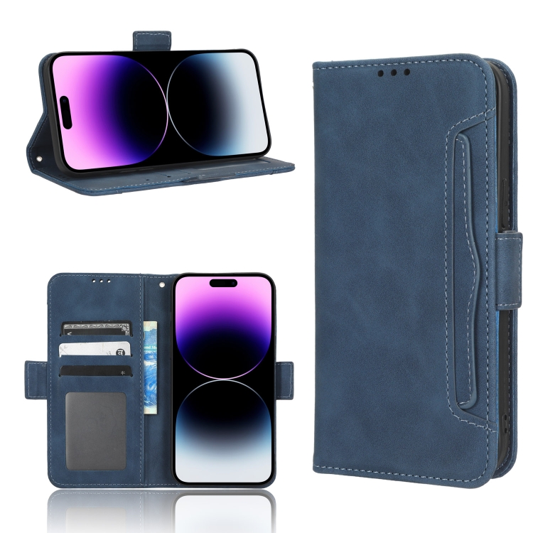 

For iPhone 14 Pro Max Skin Feel Calf Texture Card Slots Leather Phone Case(Blue)