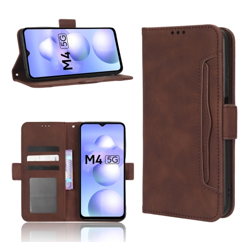 

For Xiaomi Poco M4 5G Skin Feel Calf Texture Card Slots Leather Phone Case(Brown)