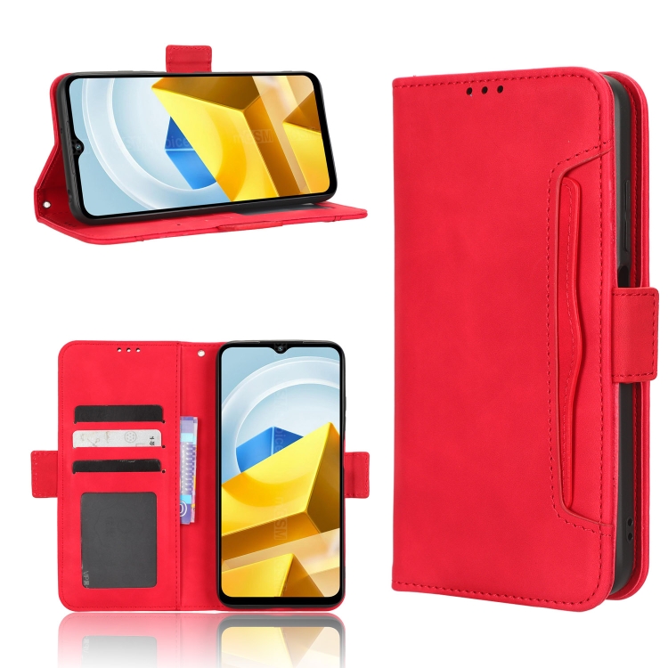 

For Xiaomi Poco M5 Skin Feel Calf Texture Card Slots Leather Phone Case(Red)